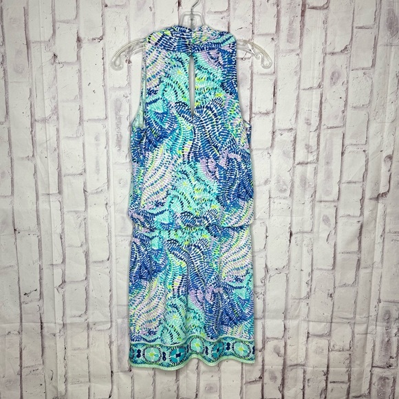 Lilly Pulitzer Felizia Wrap Dress Sz S Blue Current Fantasea Resort Beach Coast - Picture 3 of 8